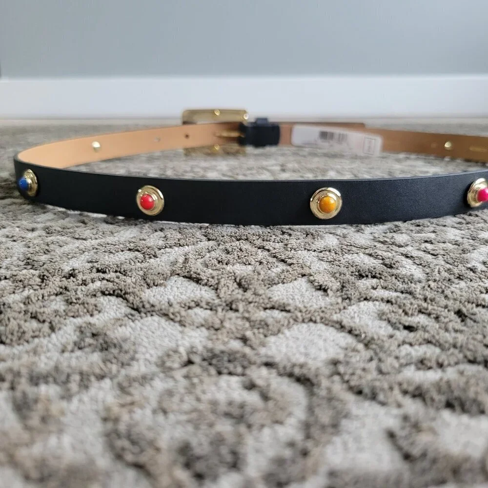 NWT-Kate Spade New York In The Loop Black Leather Belt-colored Embellishments